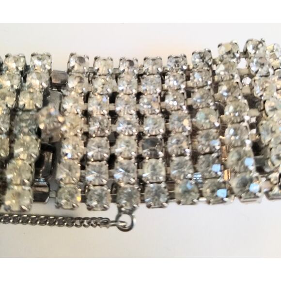 Vintage Weiss Clear Rhinestone 7 Row 60's Bracelet 7" - Picture 9 of 10